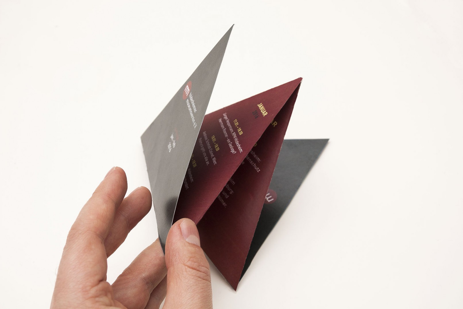 Pyramid shaped program-flyer (closed).