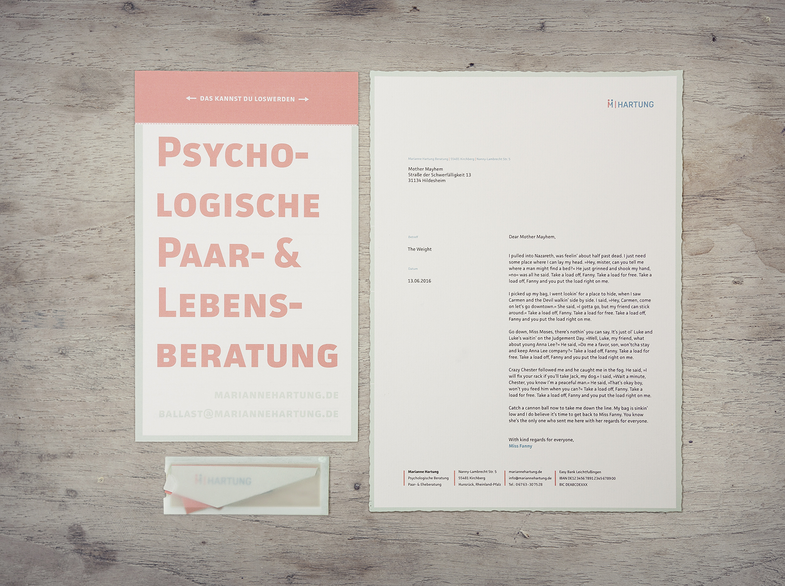 »M | Hartung« corporate stationery.
